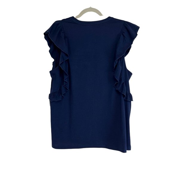 NWT Caslon 100% Cotton Flutter Sleeve Button Up Navy Blouse Top Women's Size XXL - Picture 1 of 11